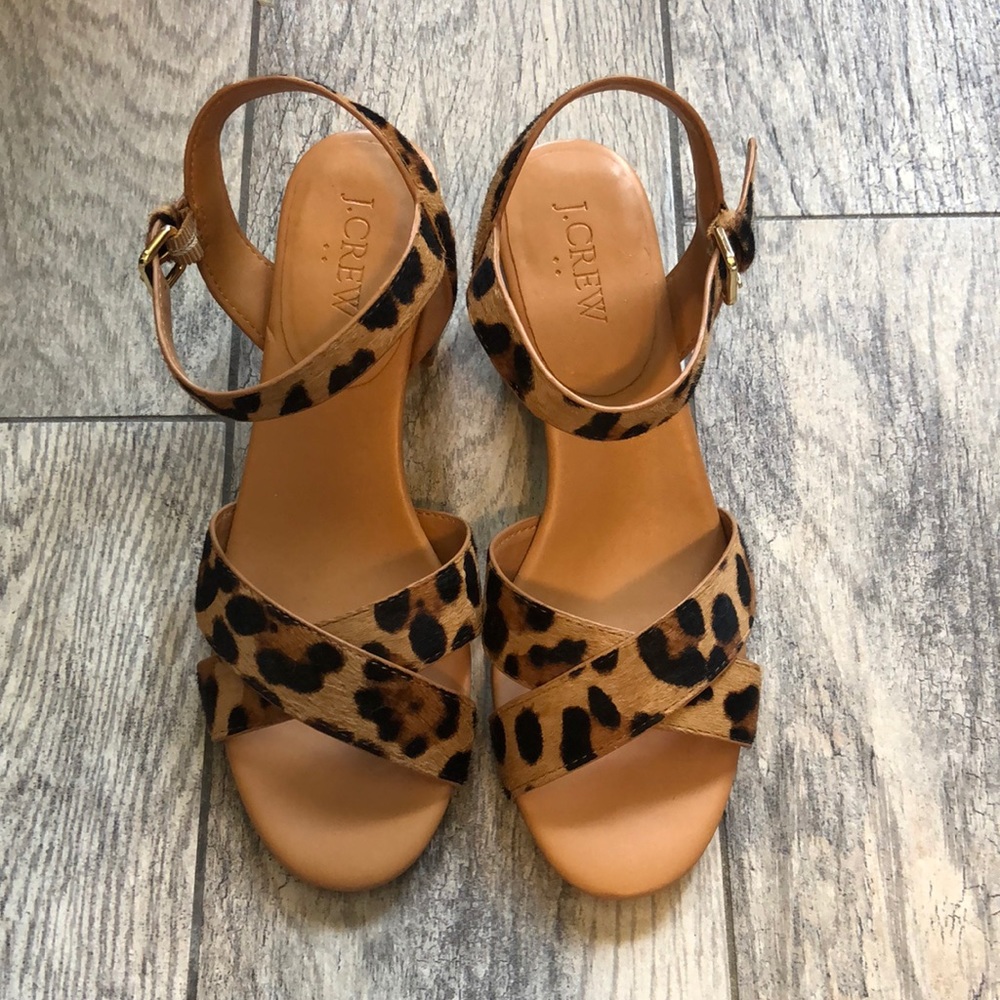 J Crew Leopard Block Heel Sandals